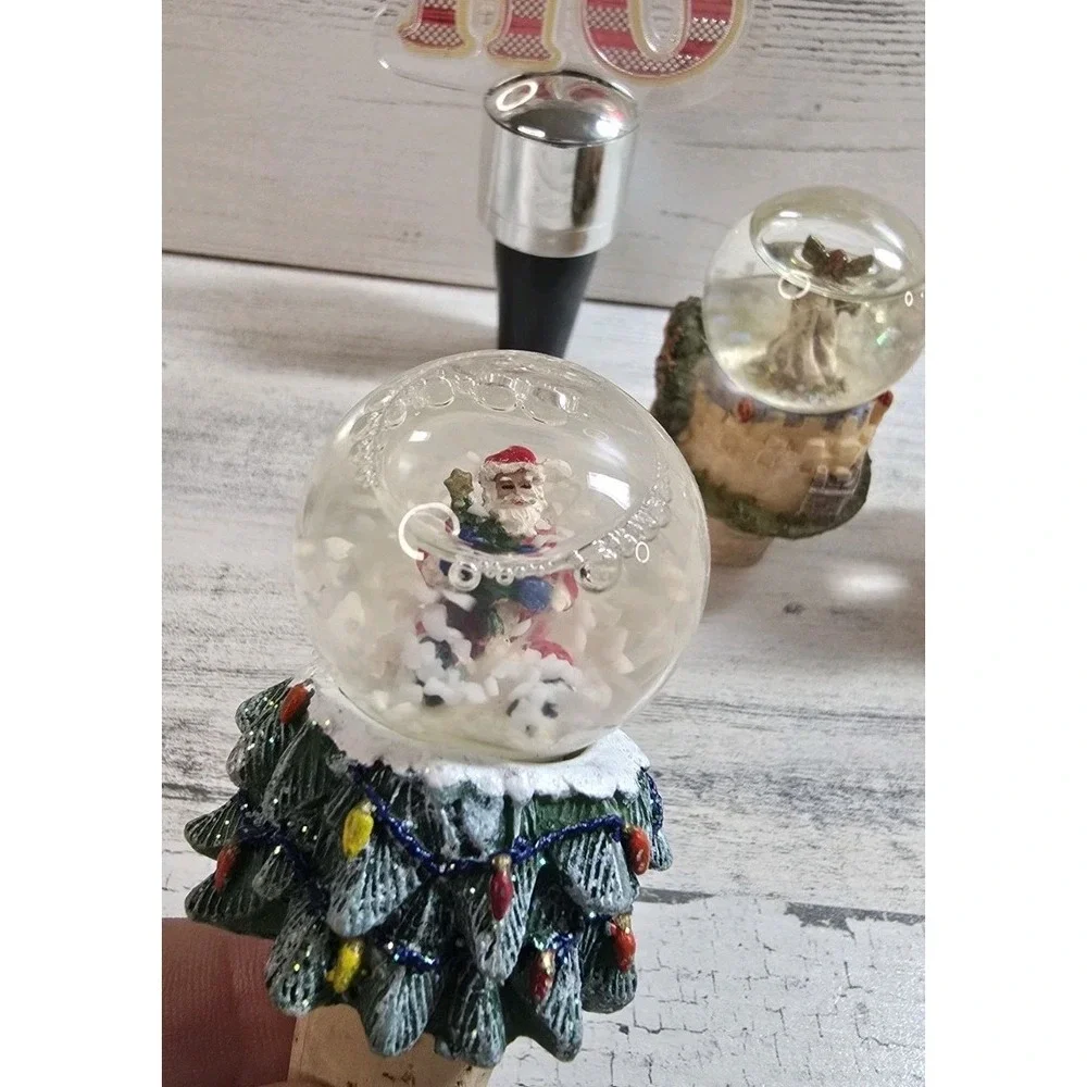 Christmas Wine Bottle Stopper Set 5pc Snow Globe Santa Nativity Light Up Holiday
